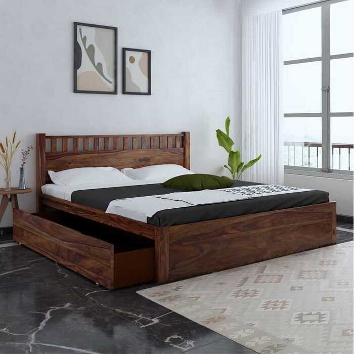 Giường được làm bằng chất liệu gỗ tụ nhiên 